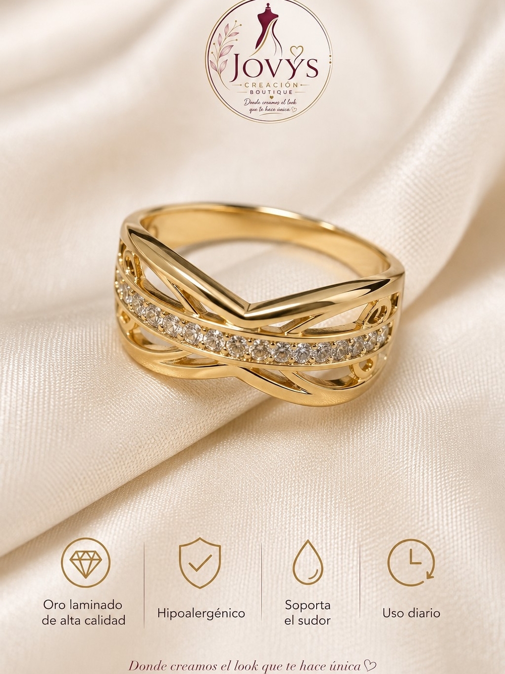 Laminated 14k. Gold Twisted Band Ring with Crystal